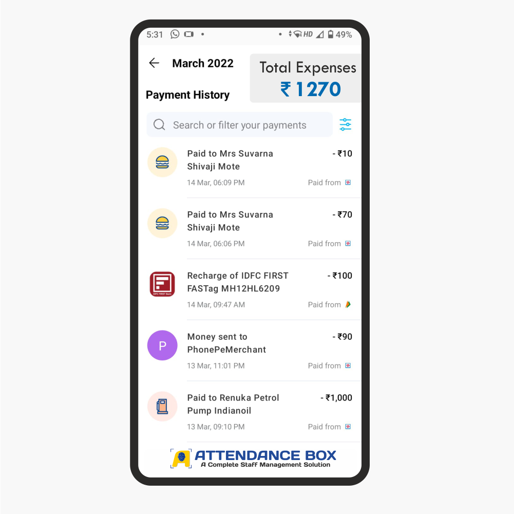 Attendance box | Expenses Manager